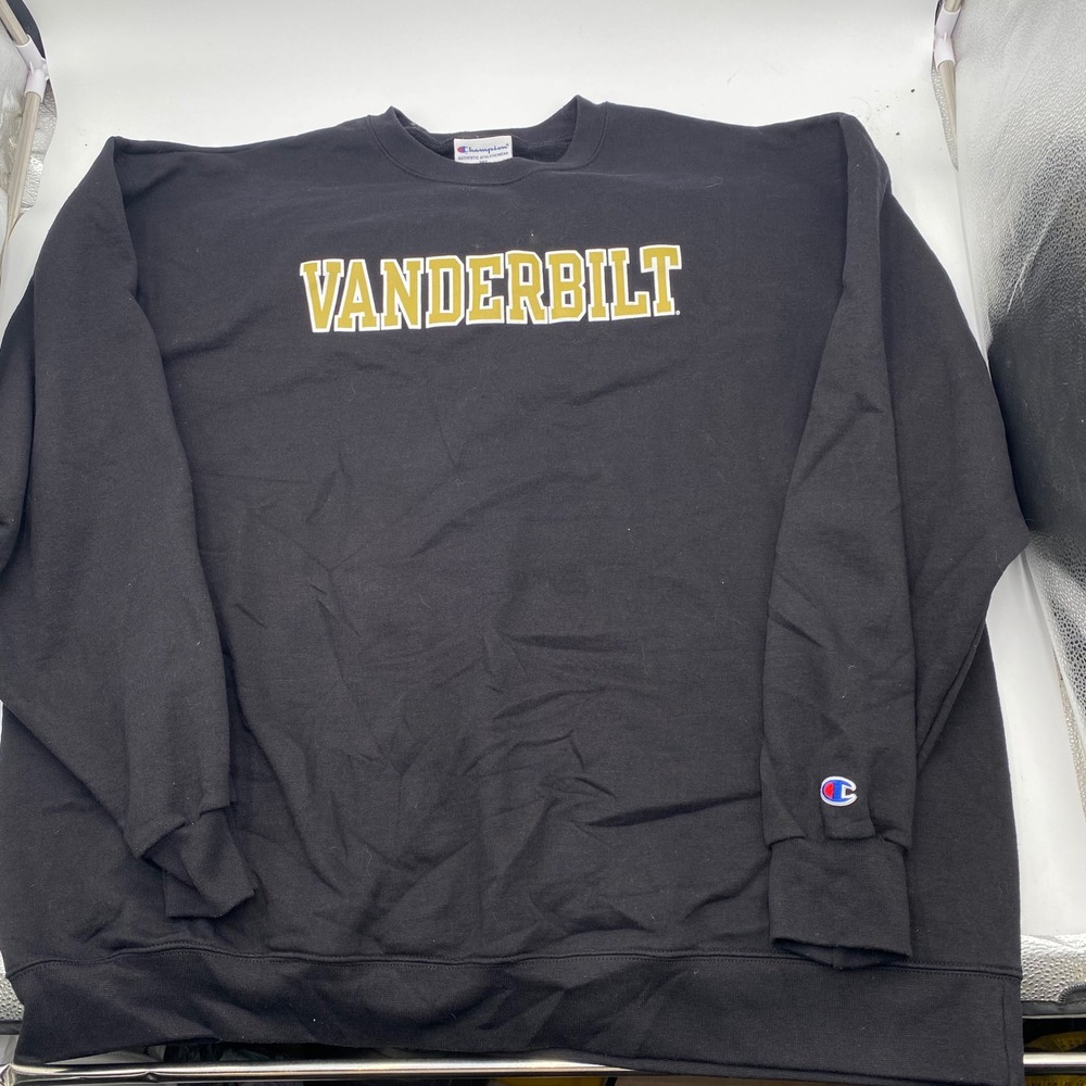 VANDERBILT Champion Authentic Crewneck Sweatshirt Mens 3XL Black Gold Logo NCAA